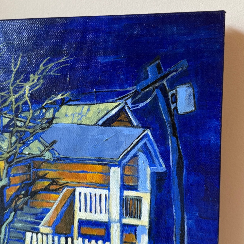 Original Acrylic Painting, Vibrant Blue and Green Home, 16x20” Wall Art - Picture 5 of 9